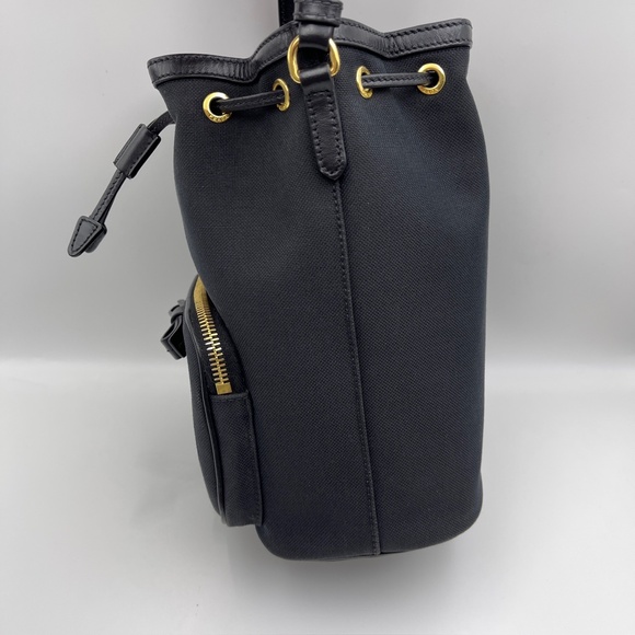 Prada 2Way Bucket Bag Black Gold Nero Pouch Jacquard Canvas Leather Handbag - Picture 6 of 12